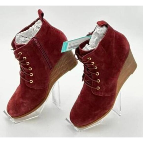 Diba Blake Suede Bootie Women’s 9 Burgundy Leather Upper Wedge Heel Ankle Boots - Picture 6 of 6